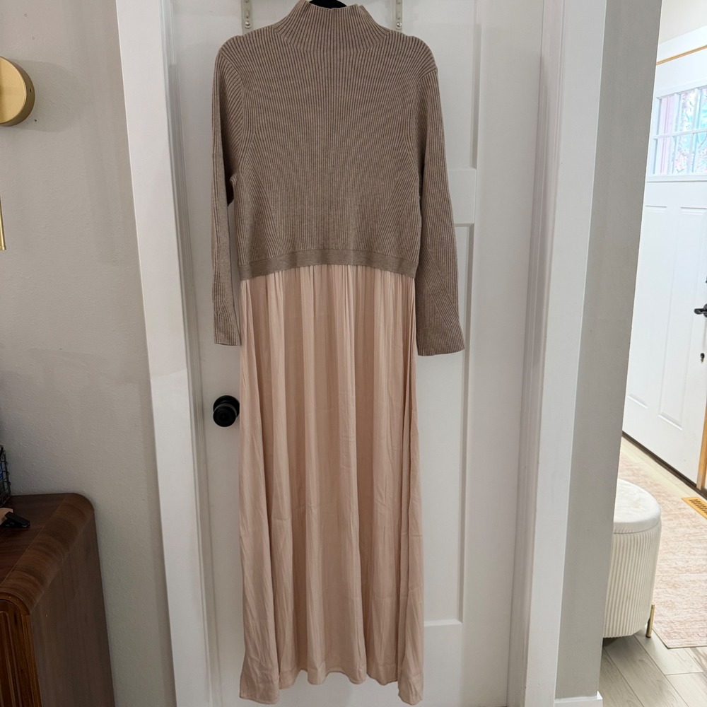Anthropologie Thea‎ Twofer Sweater Maxi Dress Beige 2X Long Sleeve Minimalist